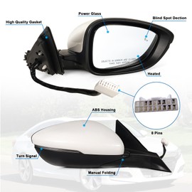 Right Passenger side Mirror Fits 2018-2022 Honda Accord With Power Glass, Heated, Blind Spot Detection,Turn Signal and Manual Folding Match to Platinum White Pearl Replace HO1321330 8Pins