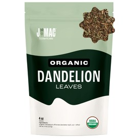 J Mac Botanicals, Organic Dandelion Leaves (4 oz bag) USDA Certified Organic Dandelion leaf tea, te diente de leon organico, Packaged in the USA, Cut and Sifted, No Caffeine