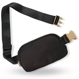 Boutique Belt Bag | Crossbody Bag Fanny Pack for Women Fashionable | Cute Mini Everywhere Bum Hip Waist Pack | Small Fashion Travel Chest Bag | Gold Silver Accessories | Adjustable Strap, Black, One