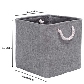 CREADARD Fabric Cube Storage Box Set of 3, 13x13x13 inch Foldable Linen Cube Storage Basket for Nursery and Home, Collapsible Canvas Shelf Basket for Wardrobe or Bedroom, Grey