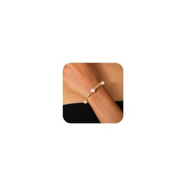 Awinesn Pearl Blessing Bracelet for women Pearl Bracelet Stretch Bracelet Jewelry Set for Women Birthday Wedding Party (pink pearl-gold-1)