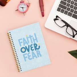 Bnwepo Bible Spiral Notebook, Preppy Blue Bow Notebook Journal, Faith Over Fear, Cute notebook, Blue Trendy Hardcover Gifts Notebook for Teen Girls Student Teacher, Christian Gifts for Women 5.5x8.3 inch