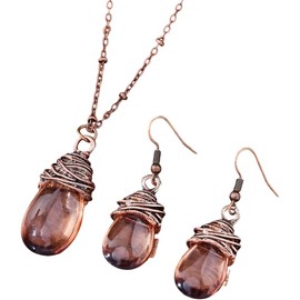 DATOA Juego de aretes clsico de gota de agua para mujer, collar retro de resina caf, joyera bohemia