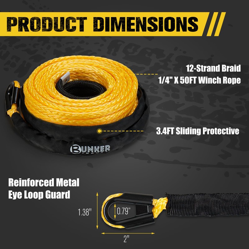 BUNKER INDUST 1/4" x 50' Synthetic Winch Rope,9500LBS ATV UTV