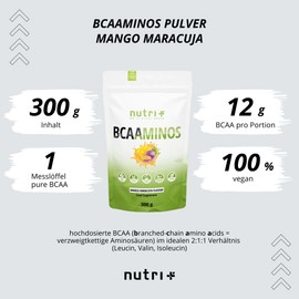 BCAA Powder Mango Maracuja - Amino Complex High Dose - BCAAs Instant Powder - Best Solubility & Sensational Flavour - 300 g Amino Acid Powder - Amino Acid Mix