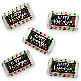 Big Dot of Happiness Happy Kwanzaa - Mini Candy Bar Wrapper Stickers - African Heritage Holiday Party Small Favors - 40 Count