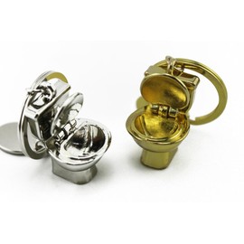 [naissant] Gold & Silver Toilet Bowl Pair Key Chain Luck Key Chain Set of 2 Open Lid, Silver
