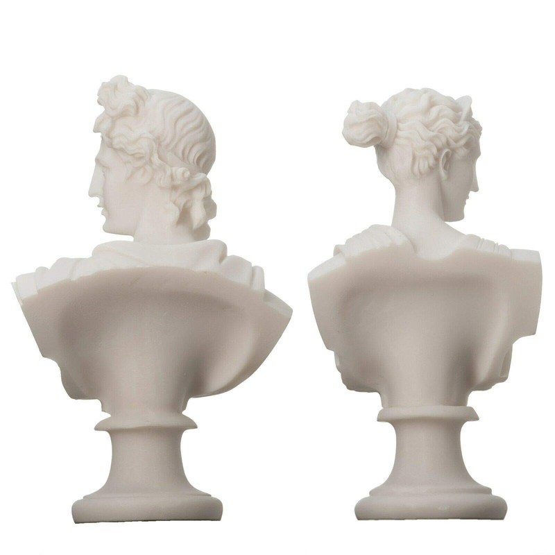 Artemis Diana and Apollo Bust Greek Statues Figurine Gods Alabaster