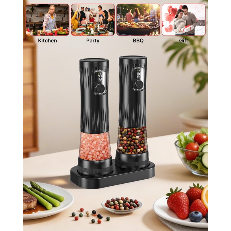 2Packs Electric Salt and Pepper Grinder Set with Digtal Display