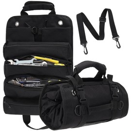 W WINTMING Roll Up Tool Bag, Portable Tool Organizer Bag, Tool Carrier, Tool Storage Bag, Travel Tool Bag with 6 Zipper Pockets (Black)