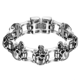 OIDEA Men's Biker Skull Bracelet: Skull Heavy Link Chain Bracelet Punk Gothic Skull Cross Lion Head Links Link Punk Rock Bicycle Chain Wrist Gift for Men Family Friend, Stainless Steel, without stone