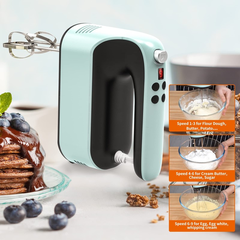 Yomelo 9-Speed Digital Hand Mixer Electric, 400W Powerful DC Motor,