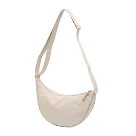 COACOM 1 Piece Semicircle Shoulder Bag, Women's Shoulder Bag, Nylon Crescent Shoulder Bag, Adjustable Bag, Portable Chest Bag, Fashionable and Casual Style (Cream), White