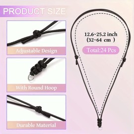 HDBHBH 24PCS Waxed Polyester Necklace Cord with Round Hoop - Adjustable Rope for Men Women, 12.6-25.2 Inch Black Jewelry Making Supplies, Chain String for Pendant Bracelet DIY