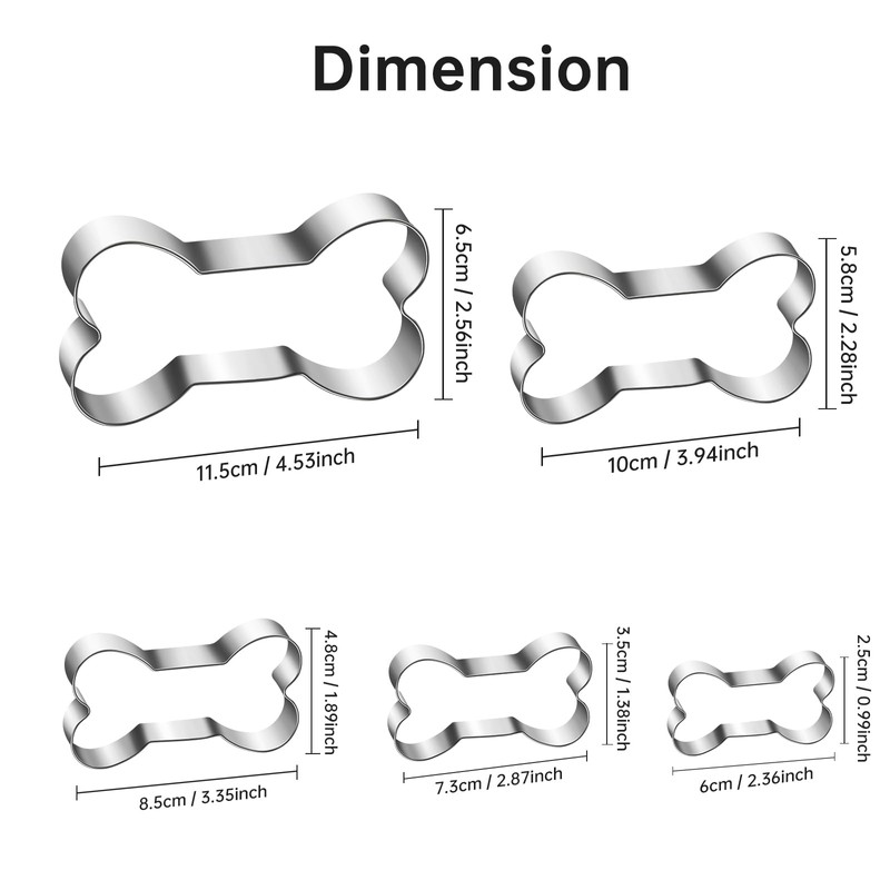 KSPOWWIN 5 Pieces Dog Bone Cookie Cutter, Stainless Steel Cookie