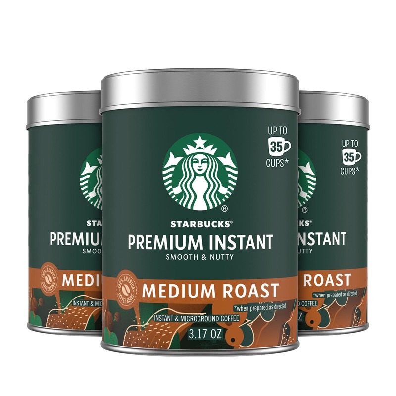 Starbucks Premium Instant Coffee, Medium Roast Coffee, Arabica Beans, Three