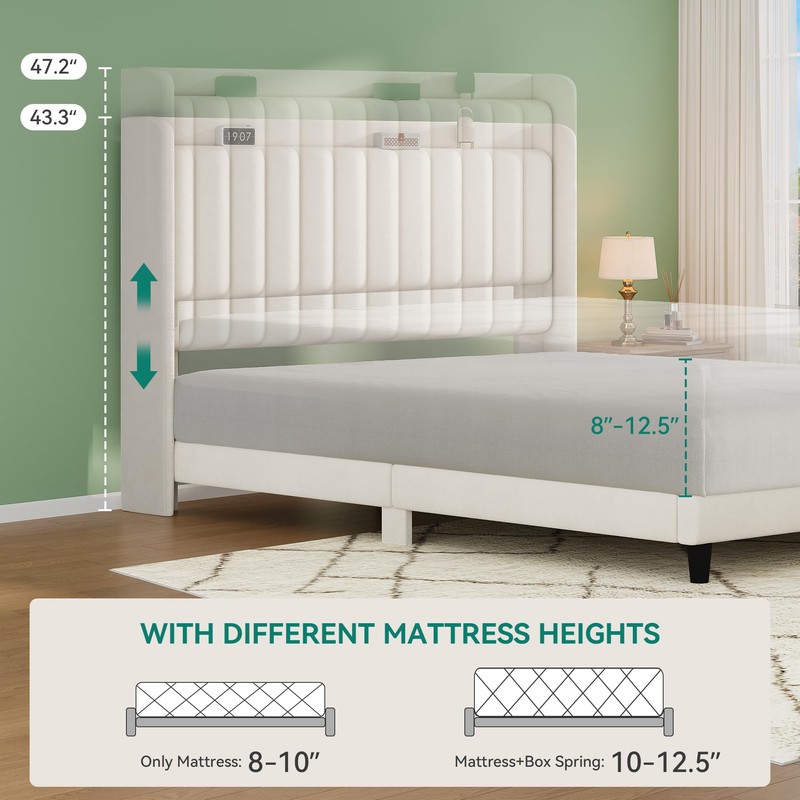 YITAHOME Full Bed Frame with Adjustable Vertical Channel Wingback Headboard,