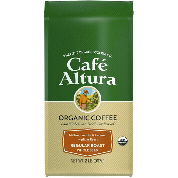 Cafe Altura Whole Bean Organic Coffee, Regular Roast, 2 Pound