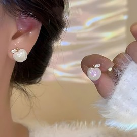 Small Apple Stud Earrings for Women Red Enamel Apple Stud Earrings Christmas Eve Jewelry (Colorful)