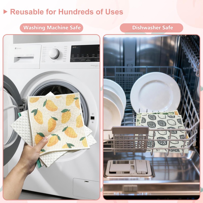 RHVQ Swedish Dishcloths 6-Pack, Super Absorbent & Fast-Drying Reusable Dish