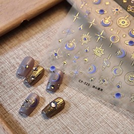 Star Moon Nail Sticker 5D Embossed Gold Sun Purple Moon Nail Art Sticker Self Adhesive Nail Decals Sky Universe Nail Art for Women Manicure Supplies Nails Art Decorations