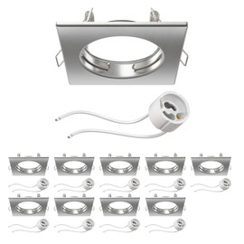 ledscom.de RIR Ceiling Mounting Frame Matt Chrome Square (LED/Halogen/GU10/MR16/PAR16/50 mm) Including GU10 Socket Pack of 10