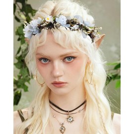 Flower Crowns for Women Flower Headband Adjusatble Flower Girl Headpiece Headband Fairy Crown for Bridal Wedding Festival Party Photo (Beige, One size)