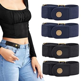 LEACOOLKEY No Buckle Stretch Belt for Women/Men—2 Pack Elastic Invisible Belt for Jeans （Black+Blue,Fits 2 loop size 4"-6")