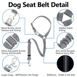 Plutus Pet Dog Seat Belt for Car Headrest, Reflective and Adjustable Restraint with Elastic Bungee for Safety, Vehicle Seatbelt Harness for Small Medium Large Dogs and Cats