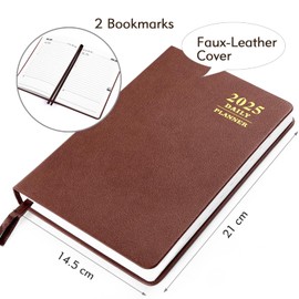 Kesote Terminplaner 2025, Kesote Buchkalender A5 Wochenplaner Leder Kalender Terminkalender Hardcover Wochenkalender Braun, 1 Tag 1 Seite