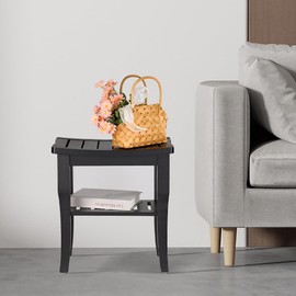 ARONY Bamboo Shower Bench and Stool Waterproof, Wooden Shower Bench with Storage Shelf for Indoor Showers (Black)