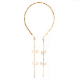 AHONEY Butterfly Rhinestone Headband Gold Head Chain Tassels Rave Wedding Fairy Crystal Metal Headpiece Hair Accessories for Women (Simple Gold Butterfly)