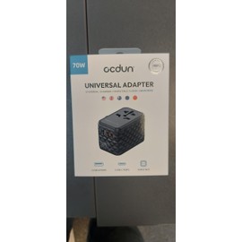 ocdun Universal Travel Adapter, 70W GaN III Travel Plug Adapter with UK/EU/AU/US Plugs, 2 USB-C PD 70W, 1 USB-A 60W, 1 USB-A 5W, 1 AC Socket, Worldwide International Adapter for Devices (Black, 70W)