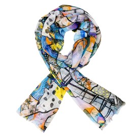 J26 Feather Silk Scarf, XL Scarf, Silk Scarf, Rainbow Scarf, Summer High Quality, Lightweight, lightblue