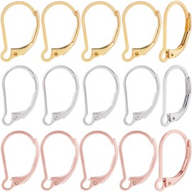 Beebeecraft 1 Box 60Pcs Leverback French Earring Hooks 24K Gold & Rose Gold & Sterling Silver Plated Stainless Steel Hypoallergenic Dangle Ear Wire Findings 16.5x10mm for Earrings DIY Jewelry Making
