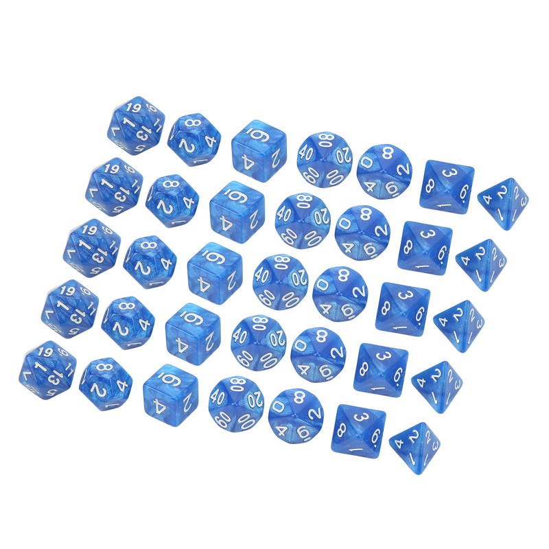 35Pcs Plastic Dice Kit Pearl Pattern White Numbers Polyhedral Dices