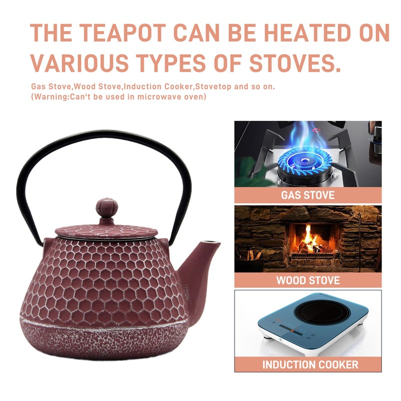 20.3oz Small Cast Iron Teapot, SECHUDO Cast Iron Tea Kettle