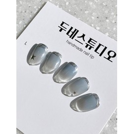 [Glorious caution✨] Clear magnetic gel and a spoonful of iron flavored handmade nail tips - Coffin M / [영롱주의✨] 맑은 자석젤과 쇠맛 한스푼 수제네일팁 - 코핀M