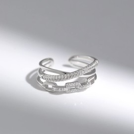 Meissa Sterling Silver Rings for Women Entwined Line with Cubic Zirconia Ring Intertwined Crossover Statement Ring Chunky Wide Index Finger Bands Size Adjustable (Silver)