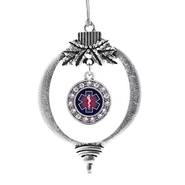 Inspired Silver - Star of Life EMT/EMS Charm Ornament - Silver Circle Charm Holiday Ornaments with Cubic Zirconia Jewelry