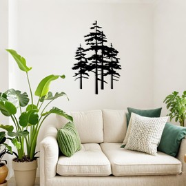 Metal Pine Tree Wall Art Decor Nature Home Decor Cedar Tree Metal Sign Wall Decorations for Living Room, Nature Forest Metal Decor, Tree Wall Art, Nature Lover Gift (Black, Small)