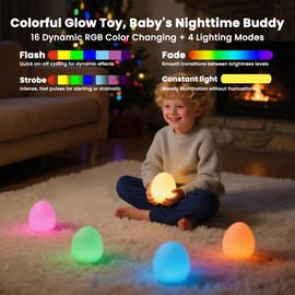 Yonito Baby Night Light: 16 Colors Changing Silicone Egg Light for Nursery, Rechargeable Touch Nightlight for Kids with Timer & Mermory, Dimmable Portable Nursery Night Light for Breastfeeding