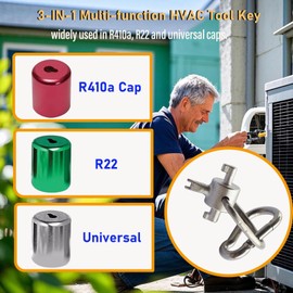 HVAC Tools, Locking Cap Key for 410A and R22 Refrigerants, Universal Refrigerant Locking Cap Tool for Refrigeration Safety Covers,Triple Use Multi Key for Air Refrigeration & Equipment Repair