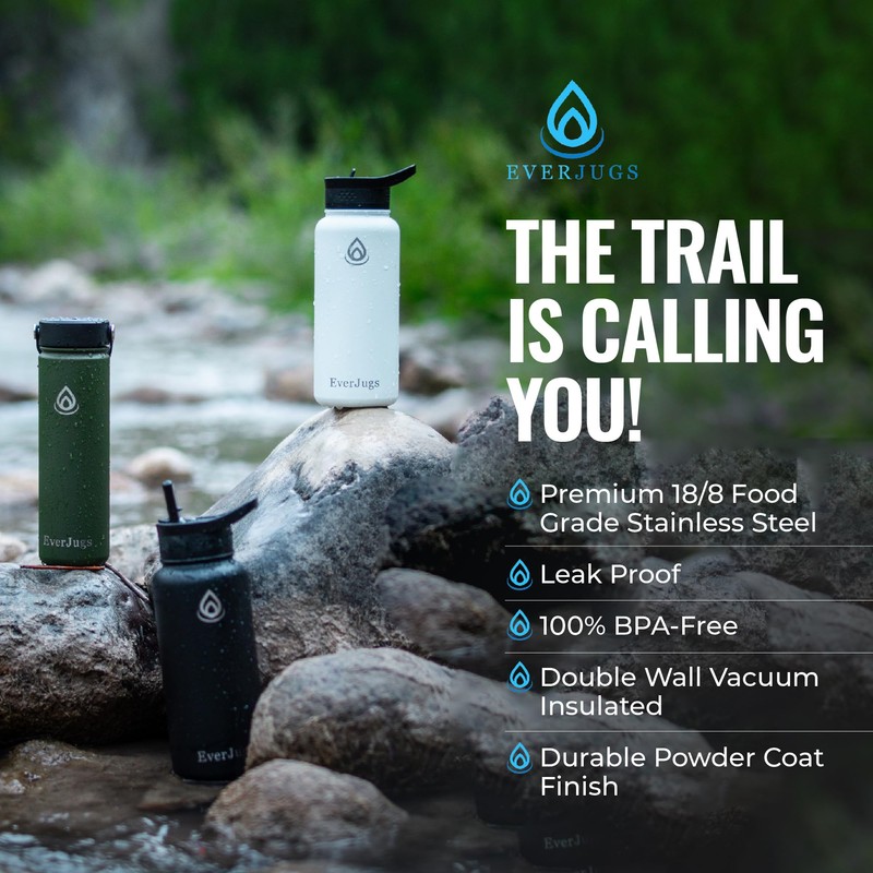 EverJugs Water Bottle - 32 Oz, Wide Mouth, Premium Stainless