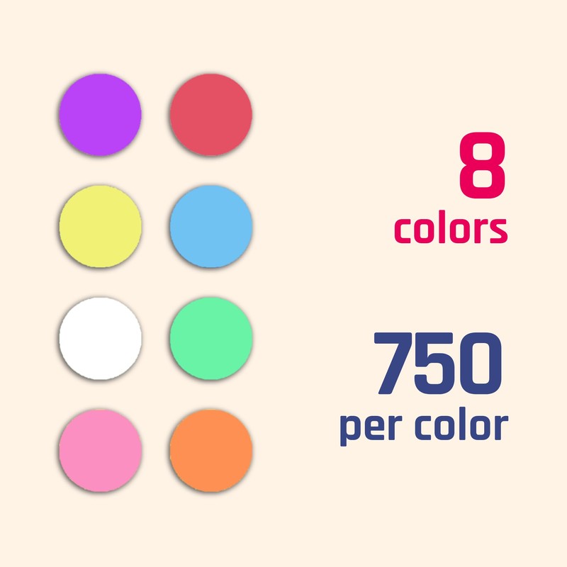 6000 Pieces - 8mm Coloured Dot Stickers, Sticky Dots Labels