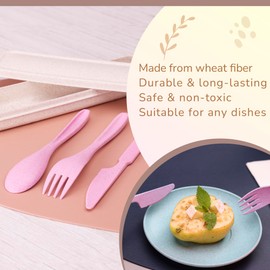 Wheat Straw Travel Utensils Set with Case - Kids Cutlery Set - BPA Free Portable Silverware for Lunch Box - Fork Spoon Knife Set with Case - Eco Friendly - Reusable Utensils