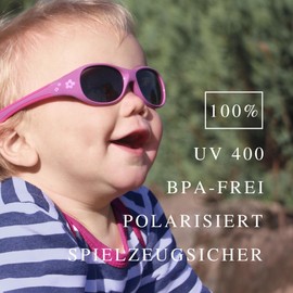 Active Sol BABY Sunglasses | GIRLS | 100% UV 400 protection | polarised | indestructible (made of flexible rubber) | 0-2 years | 18 grams (L, Flower)