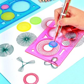 KSJEHW 7-Piece Ruler Set, Circle Stencil, Children's Drawing Stencil, Plastic Circles Geometric Template Ruler Stencil Measuring Tool, Rulers Geometric Drawing, Painting Stencils (Pink)