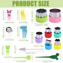 BOXOB Vegetable Cutter Set for Kids, 12pcs Stainless Steel Mini Shapes Sandwich Cookie Cutter 10 Picks 2 Demoulding Sticks 1 Cleaning Brush Cartoon Baking Molds Kitchen Accessory for Food Cookie