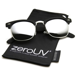 zeroUV - Premium Half Frame Horn Rimmed Sunglasses with Metal Rivets (Flash Mirror Series | Matte-Black/Mirr)